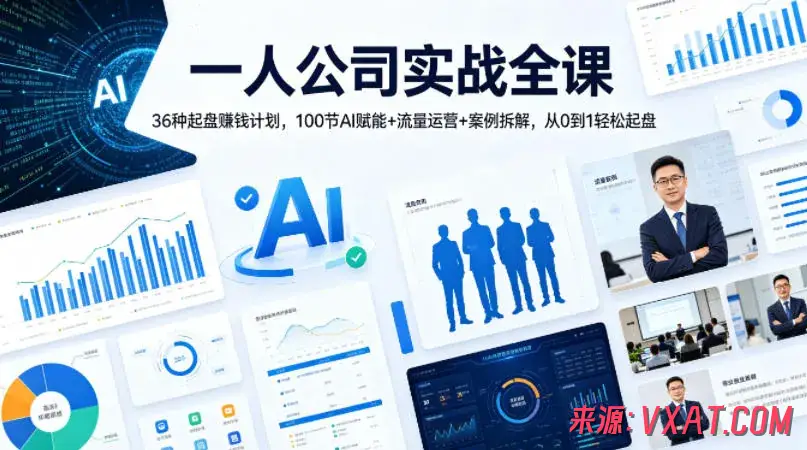 一人公司实战全课：100节AI赋能+流量运营+案例拆解，36种赚钱计划助你从0到1轻松起盘